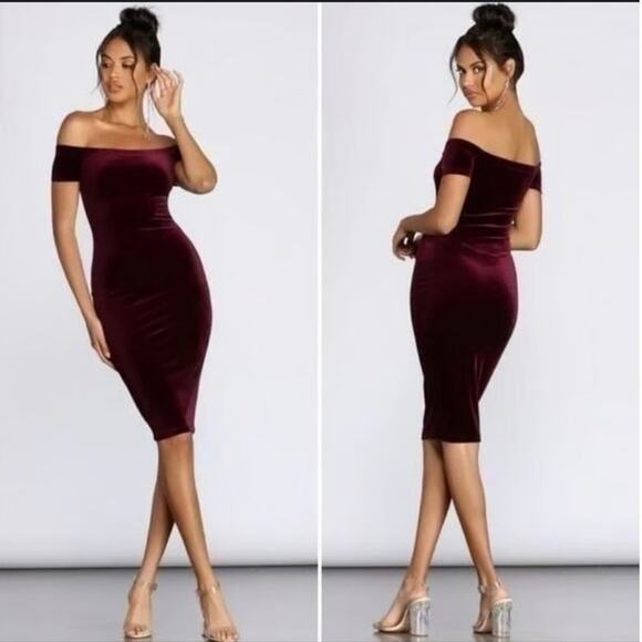 Windsor Deep Red Lustrous Velvet Bodycon Dress Knee Length Midi Women Small - Picture 1 of 11